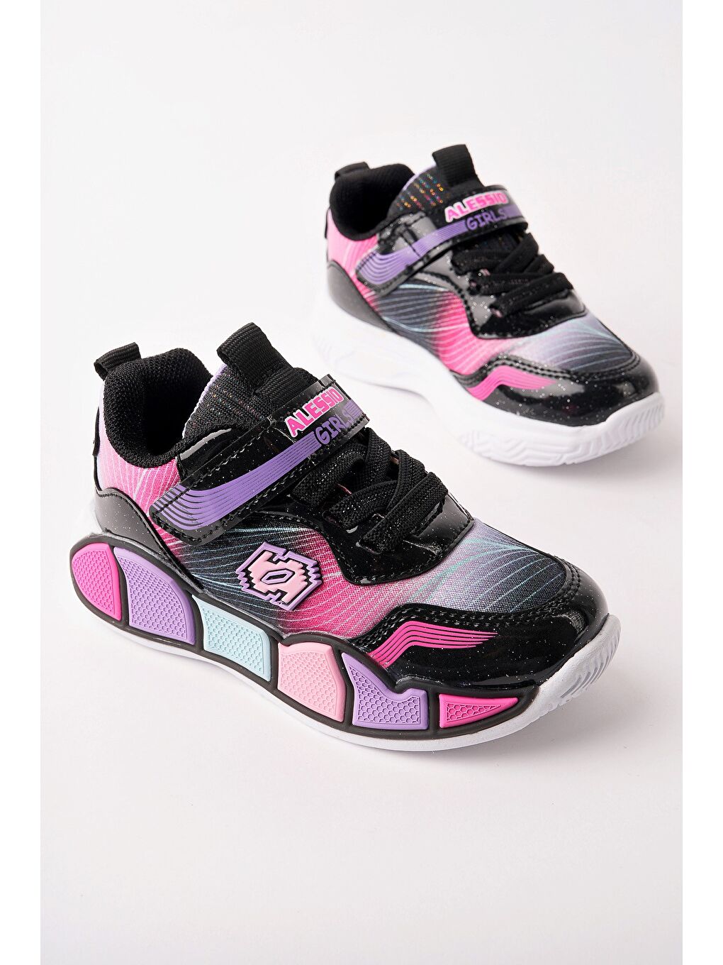 Siyah RAİNBOW Kalın Taban Cırtlı ve Bağcıklı Çocuk Sneaker Spor Ayakkabı-1