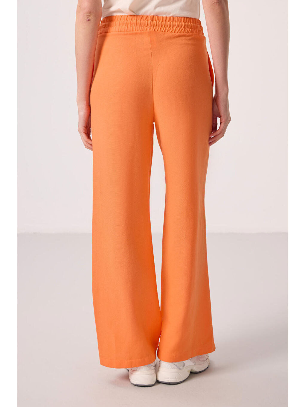 Turuncu Oranj Keten Geniş Paça Rahat Form Kadın Palazzo Pantolon - 94675-9