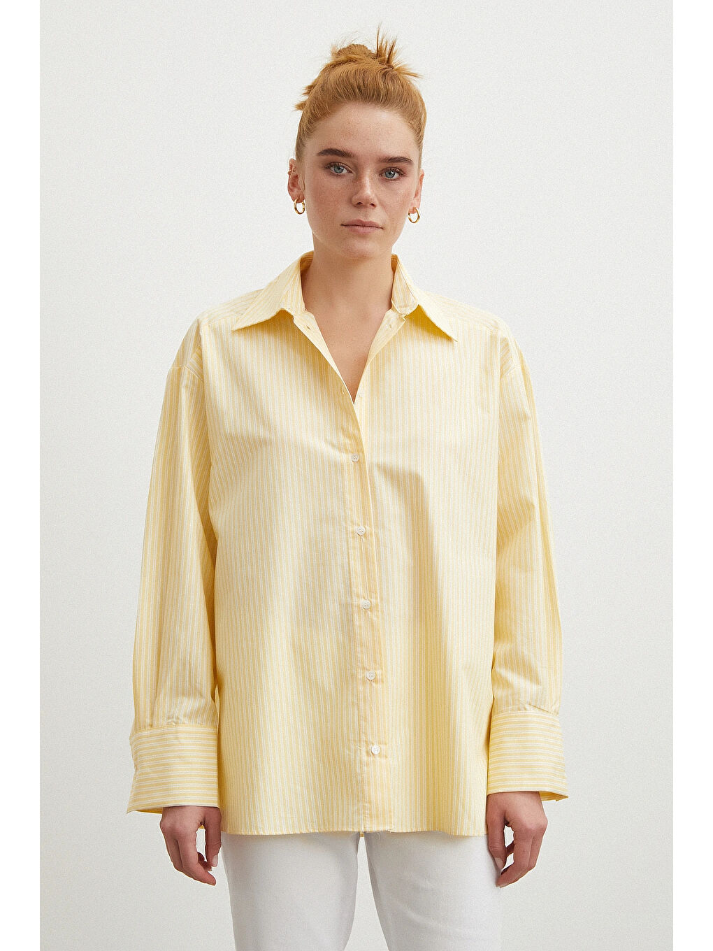 Cepli Çizgili Poplin Gömlek Sarı-3