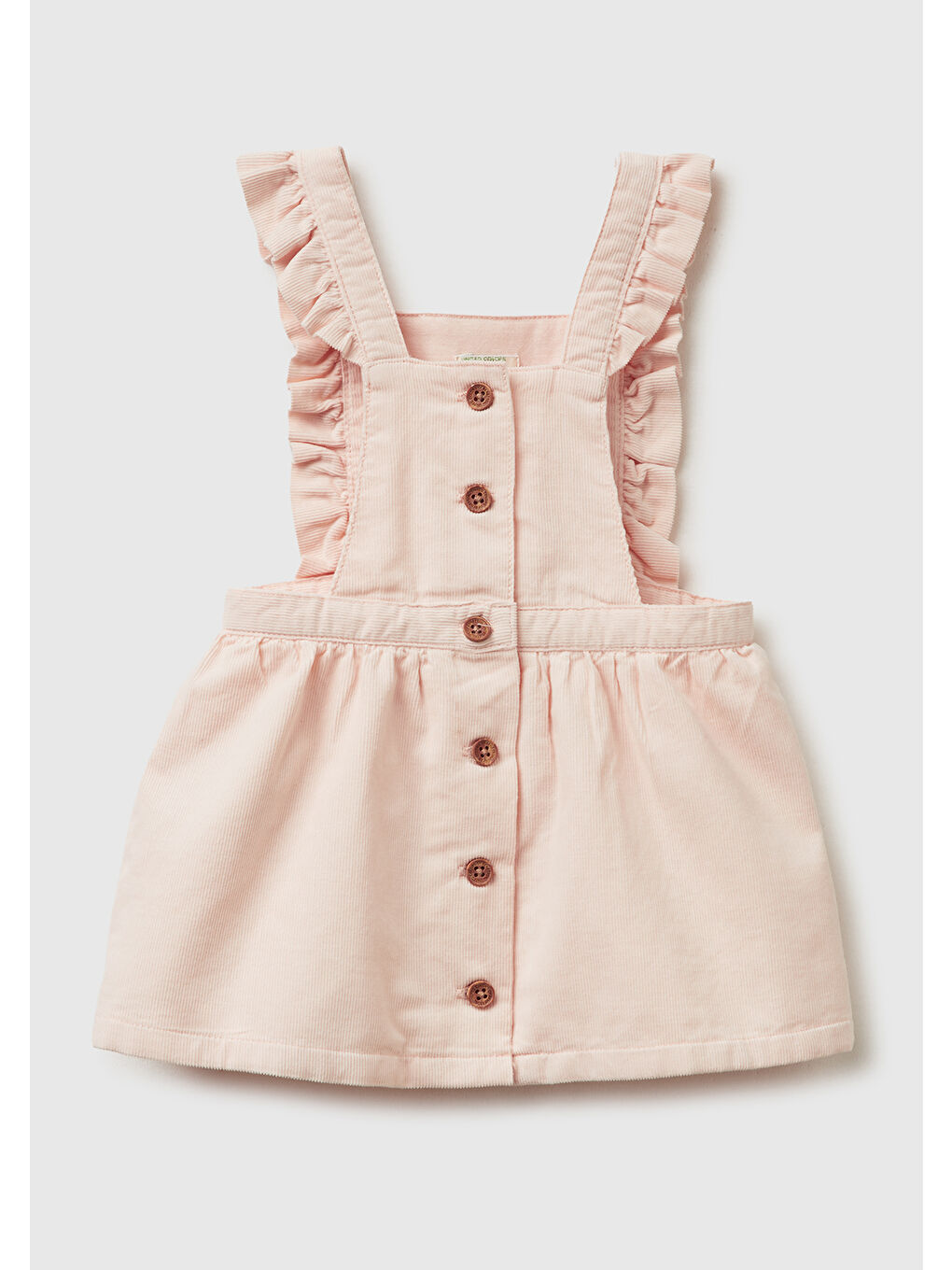 Bebek Toz Pembe Önü Düğme Detaylı Fırfırlı Askılı Kadife Elbise