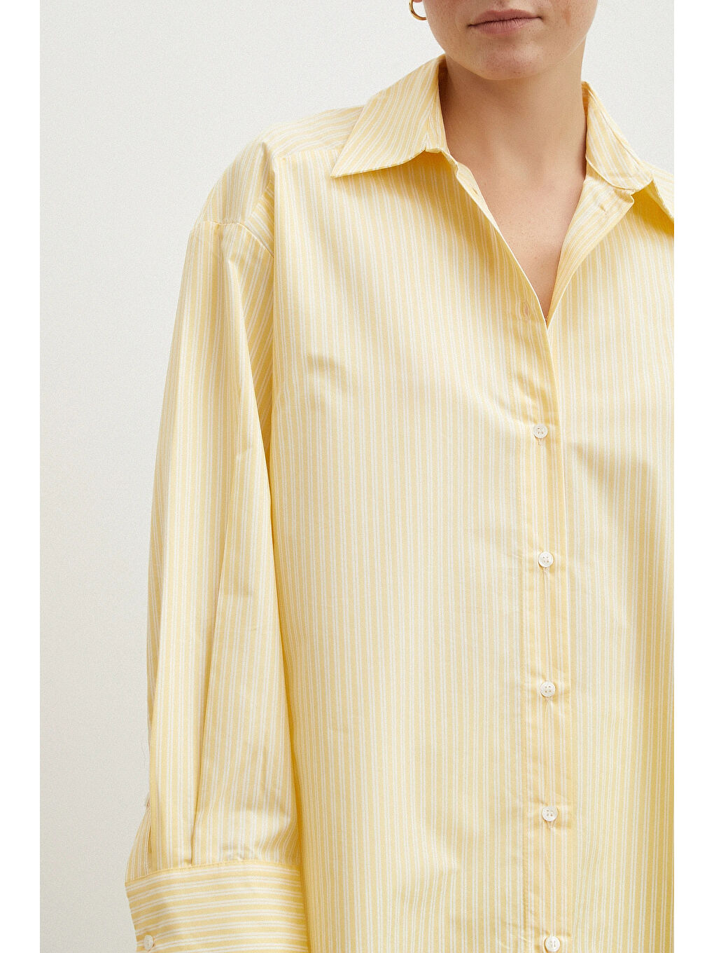 Cepli Çizgili Poplin Gömlek Sarı-4