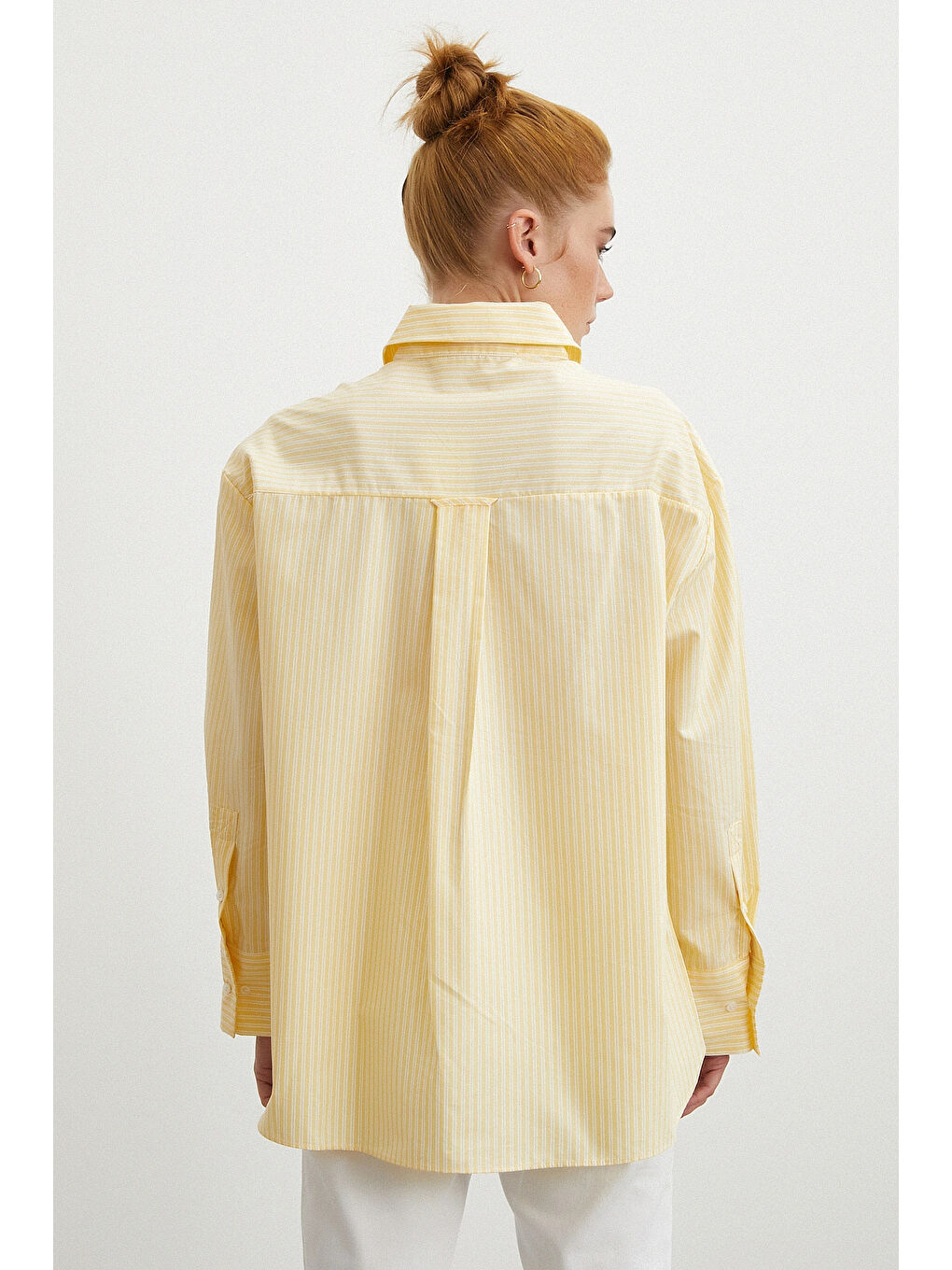 Cepli Çizgili Poplin Gömlek Sarı-5