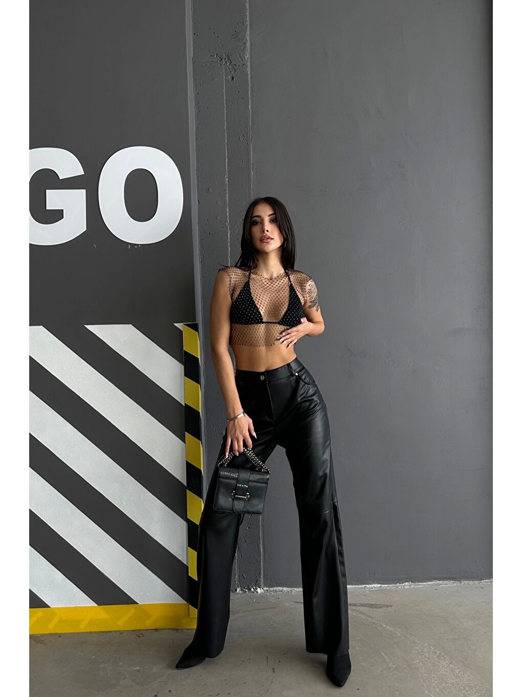 Kadın Siyah Palazzo Deri Pantolon 0291-10046-4