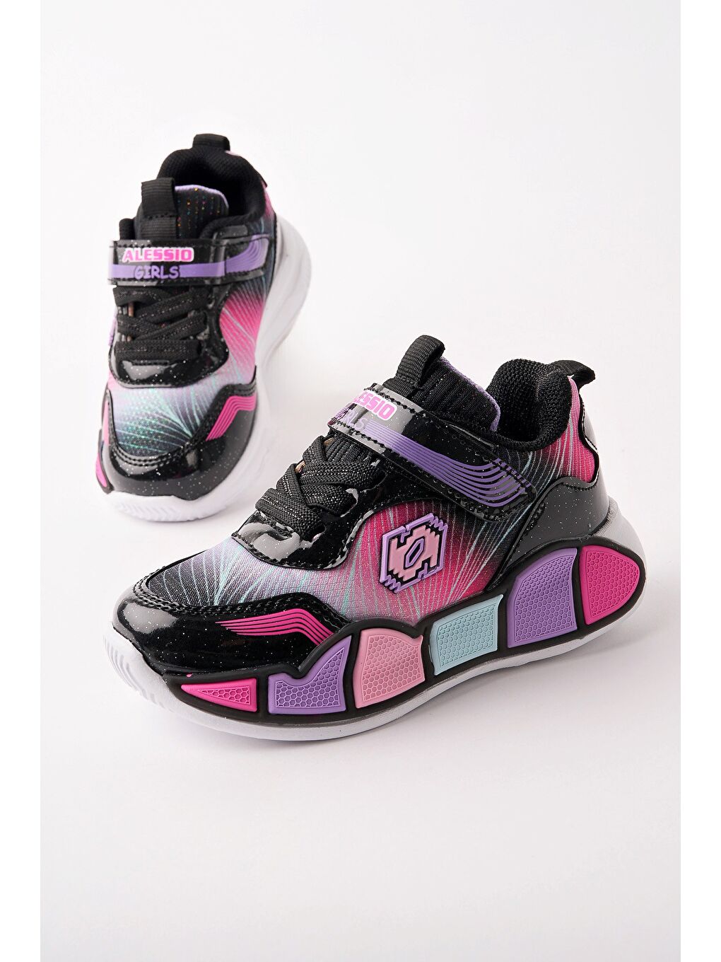 Siyah RAİNBOW Kalın Taban Cırtlı ve Bağcıklı Çocuk Sneaker Spor Ayakkabı-2