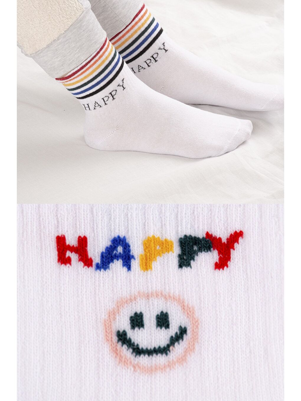 Karışık 5 Çift Kadın Happy Desenli Çorap-2