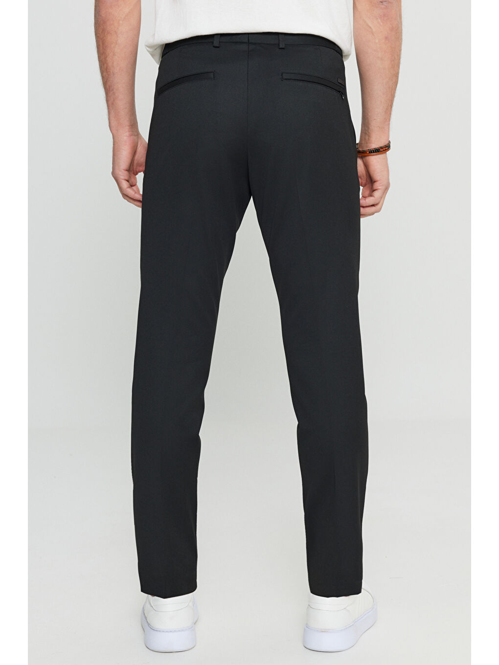 Erkek Siyah Slim Fit Dar Kesim Beli Bağlamalı Yan Cepli Casual Pantolon-4