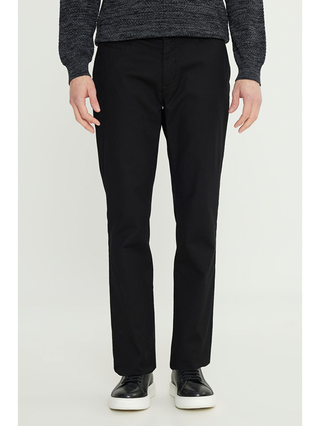 Erkek Siyah Pamuklu Slim Fit Dar Kesim Yan Cepli Armürlü Esnek Casual Pantolon