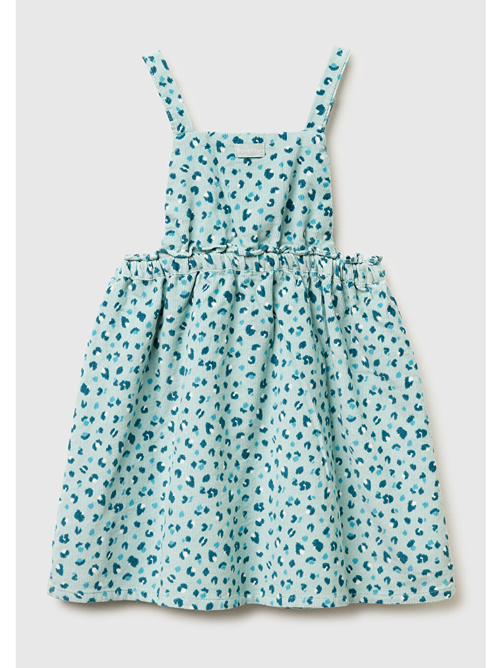 Kız Çocuk Mint Yeşili Tamamı Desenli Ayarlanabilir Askılı Kadife Tulum Elbise-1
