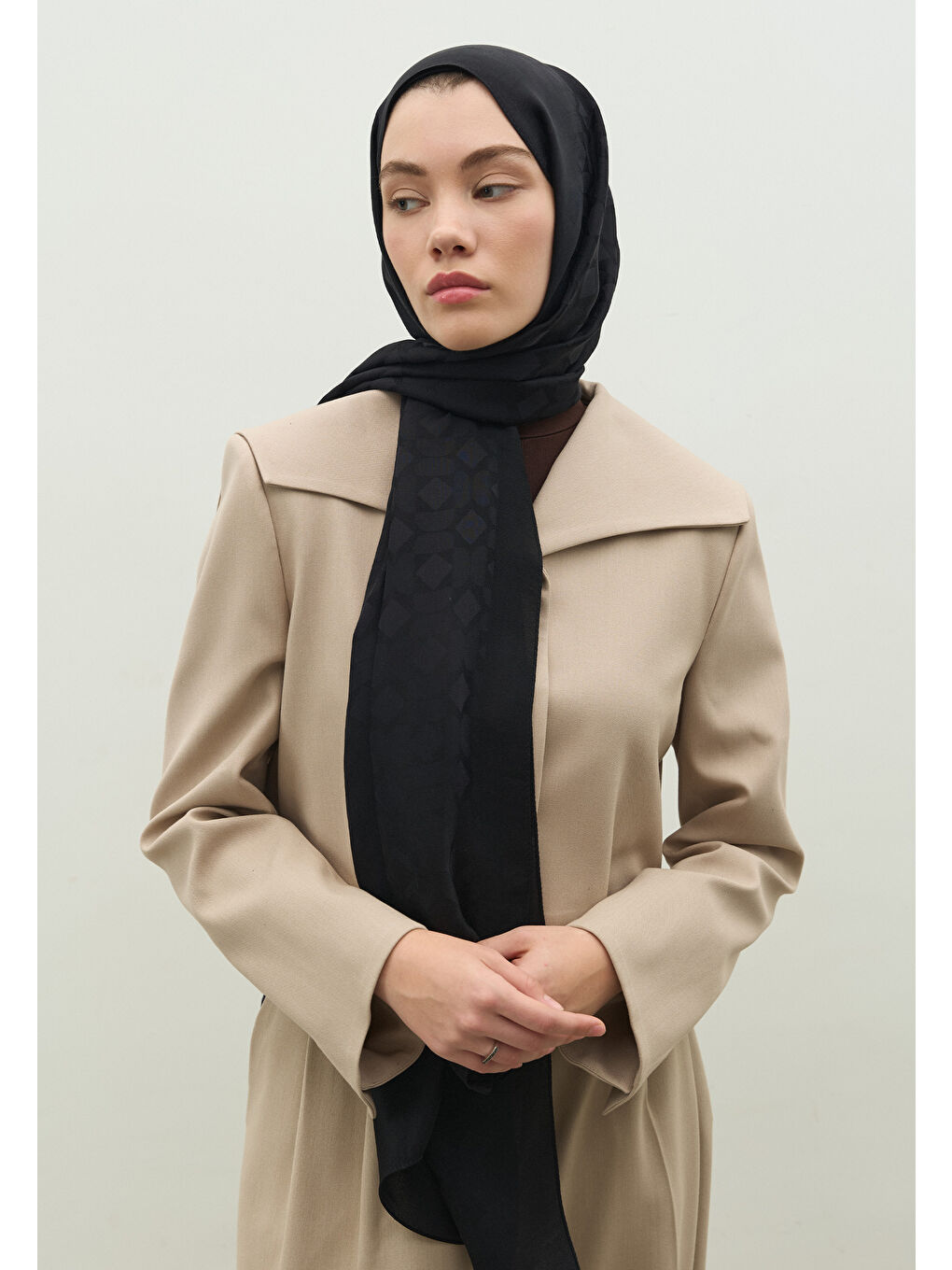 Siyah OSLO PAMUK FLOŞ JAKARLI ŞAL SİYAH-1