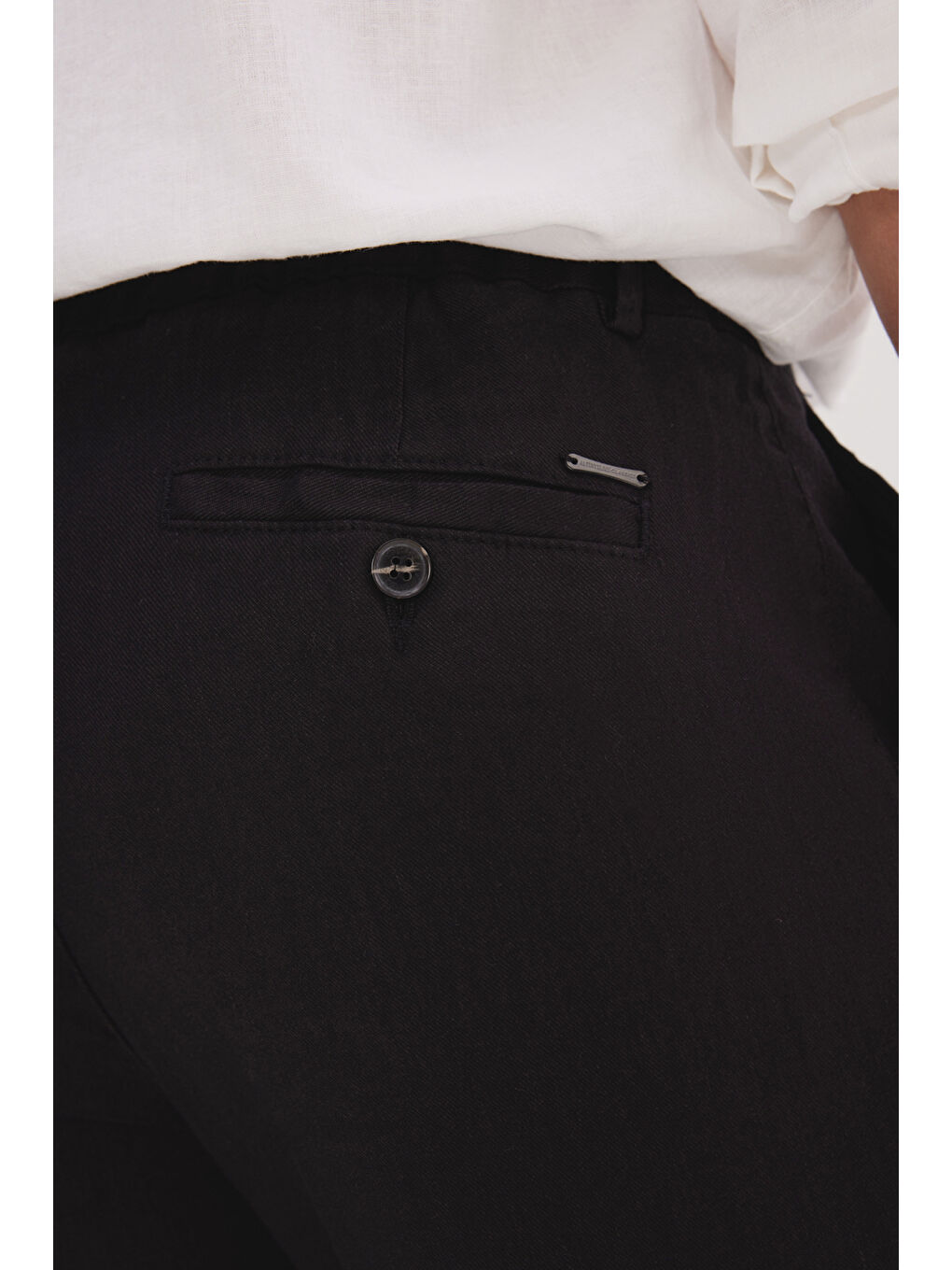 Erkek Siyah Keten Slim Fit Dar Kesim Beli Lastikli Yan Cepli Esnek Pantolon-4