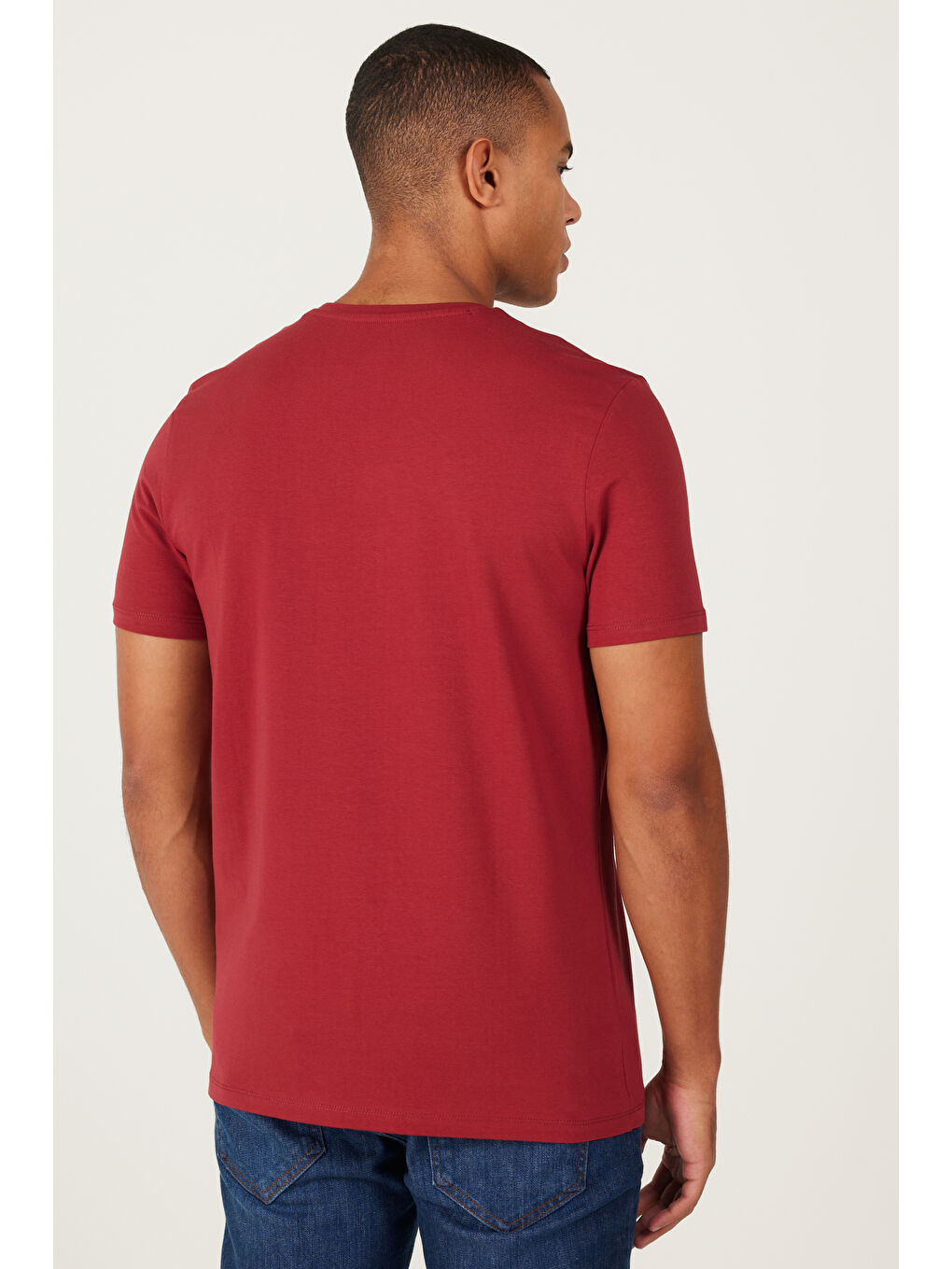 Erkek Bordo 360 Derece Her Yöne Esneyen Slim Fit Bisiklet Yaka Tişört-4