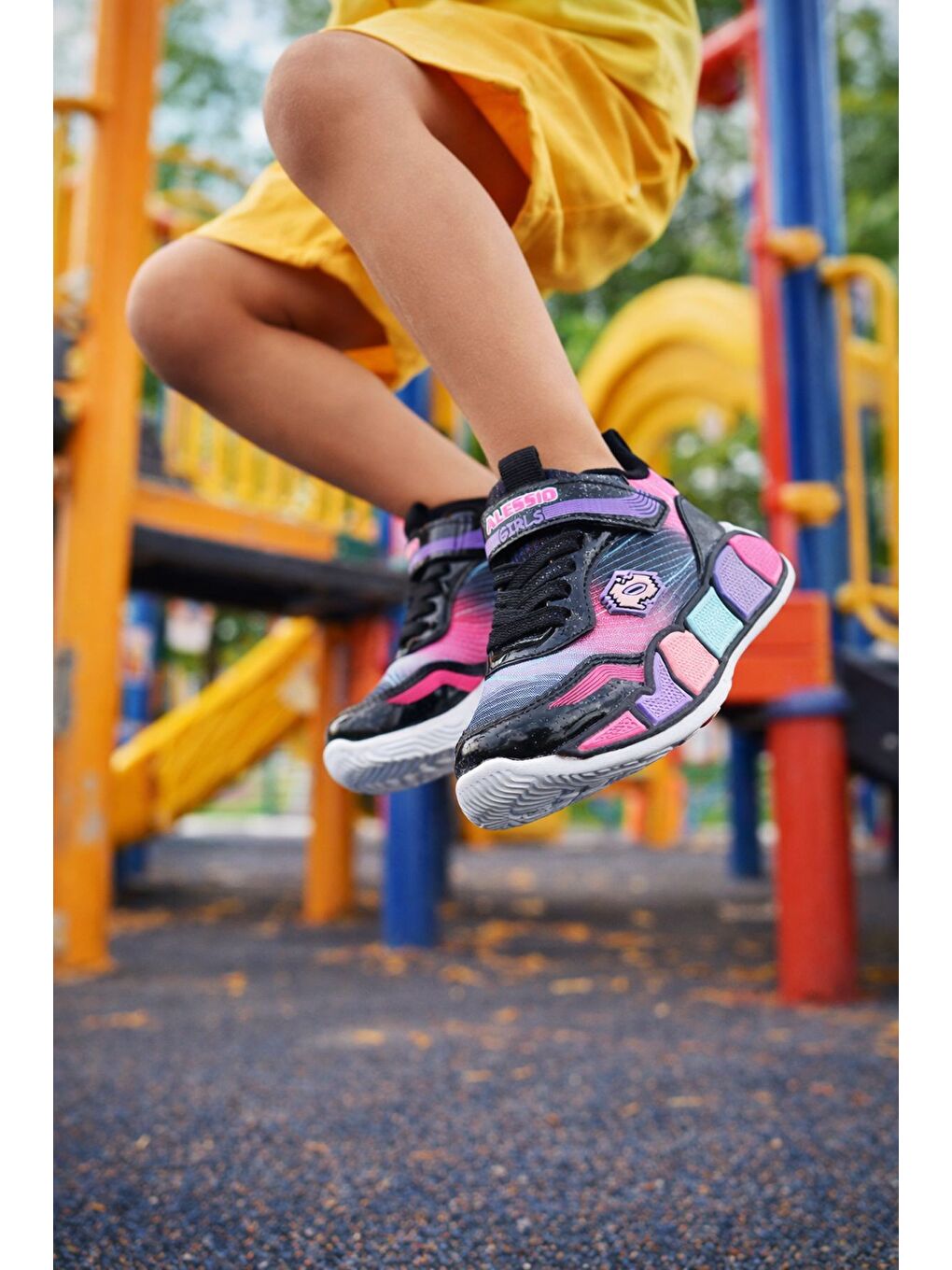 Siyah RAİNBOW Kalın Taban Cırtlı ve Bağcıklı Çocuk Sneaker Spor Ayakkabı-4