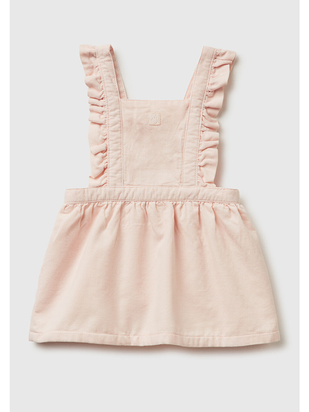 Bebek Toz Pembe Önü Düğme Detaylı Fırfırlı Askılı Kadife Elbise-1