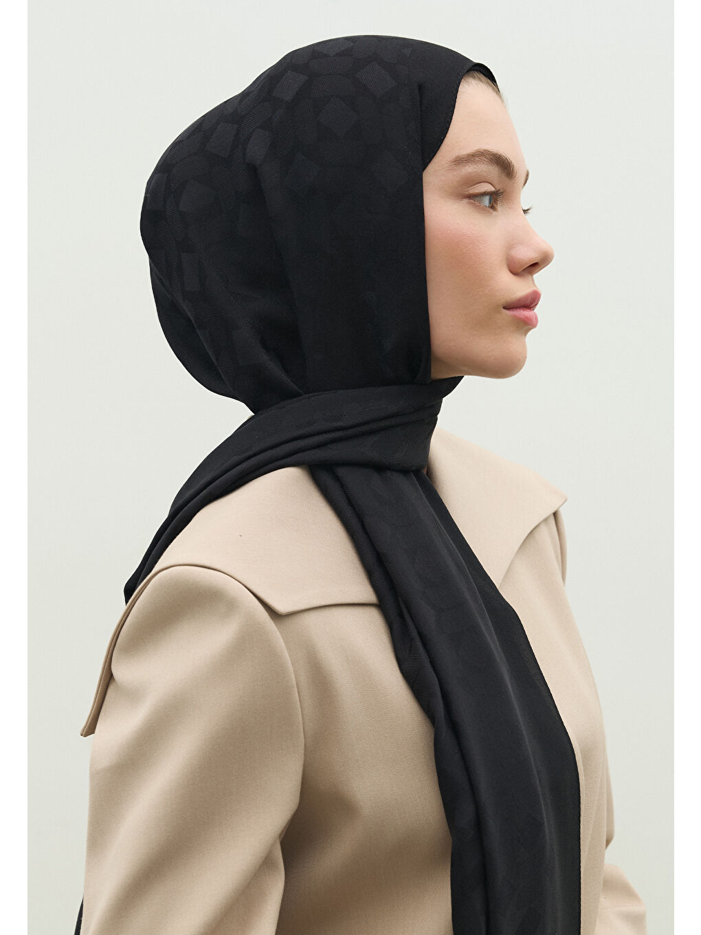 Siyah OSLO PAMUK FLOŞ JAKARLI ŞAL SİYAH-2