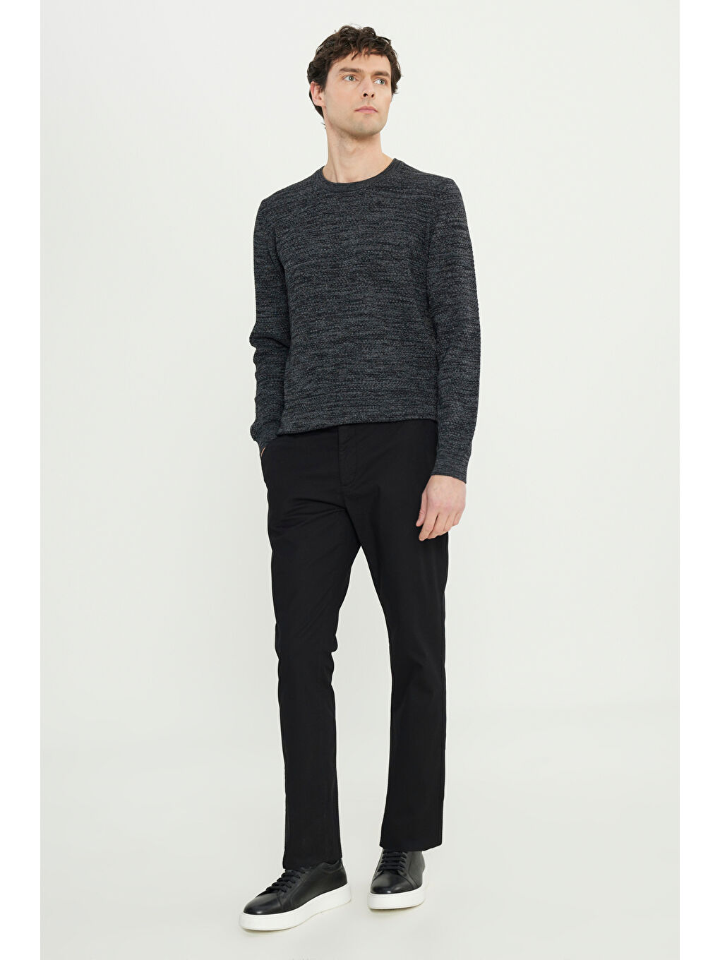 Erkek Siyah Pamuklu Slim Fit Dar Kesim Yan Cepli Armürlü Esnek Casual Pantolon-1