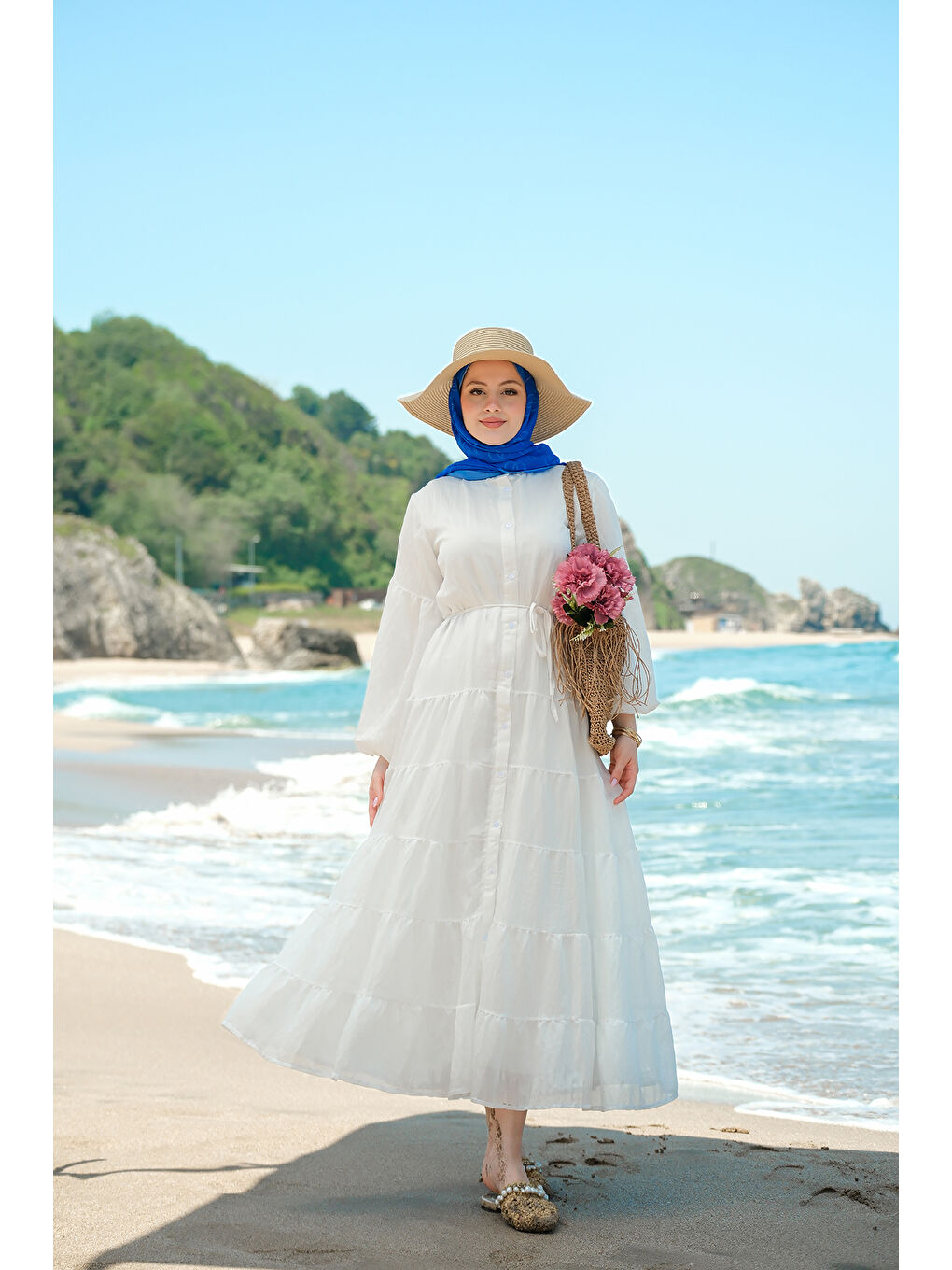 Kadın Astarlı Tül Elbise Beyaz-1