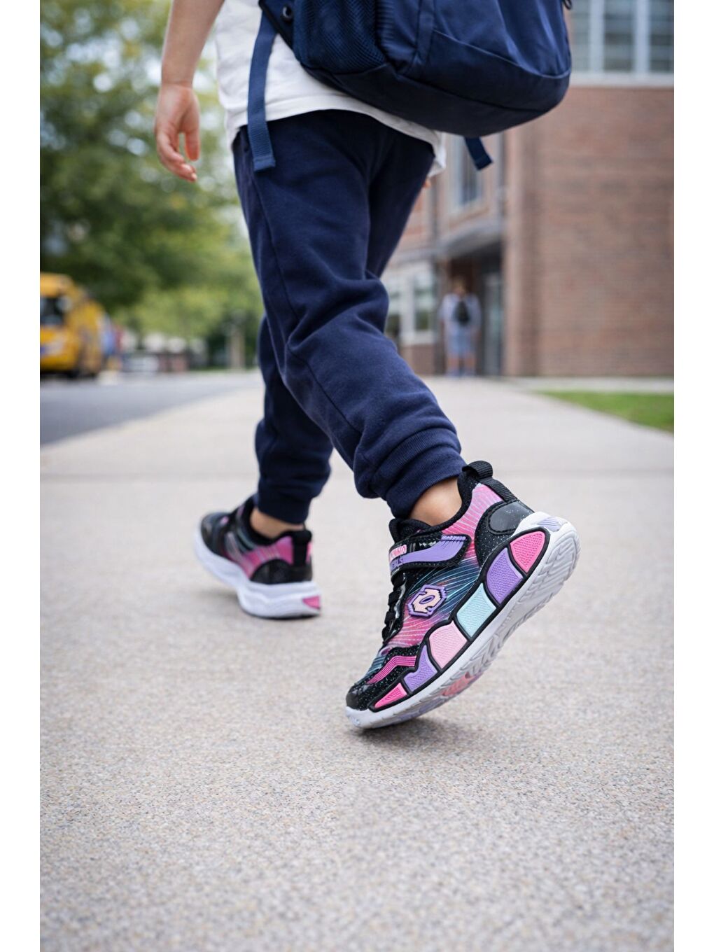 Siyah RAİNBOW Kalın Taban Cırtlı ve Bağcıklı Çocuk Sneaker Spor Ayakkabı-5