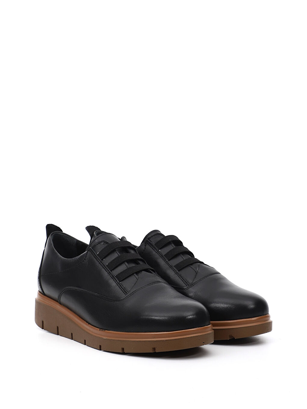 Siyah Kadın SİYAH Bağcıklı Dolgu Taban Hakiki Deri Ayakkabı-1