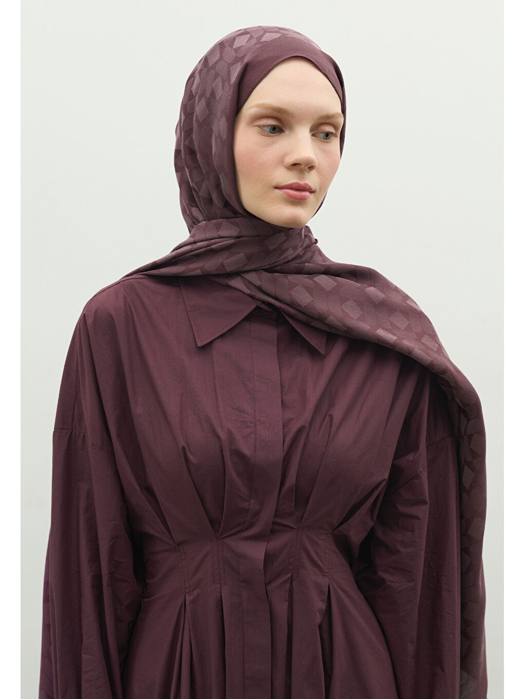 Mürdüm OSLO PAMUK FLOŞ JAKARLI ŞAL MÜRDÜM-1