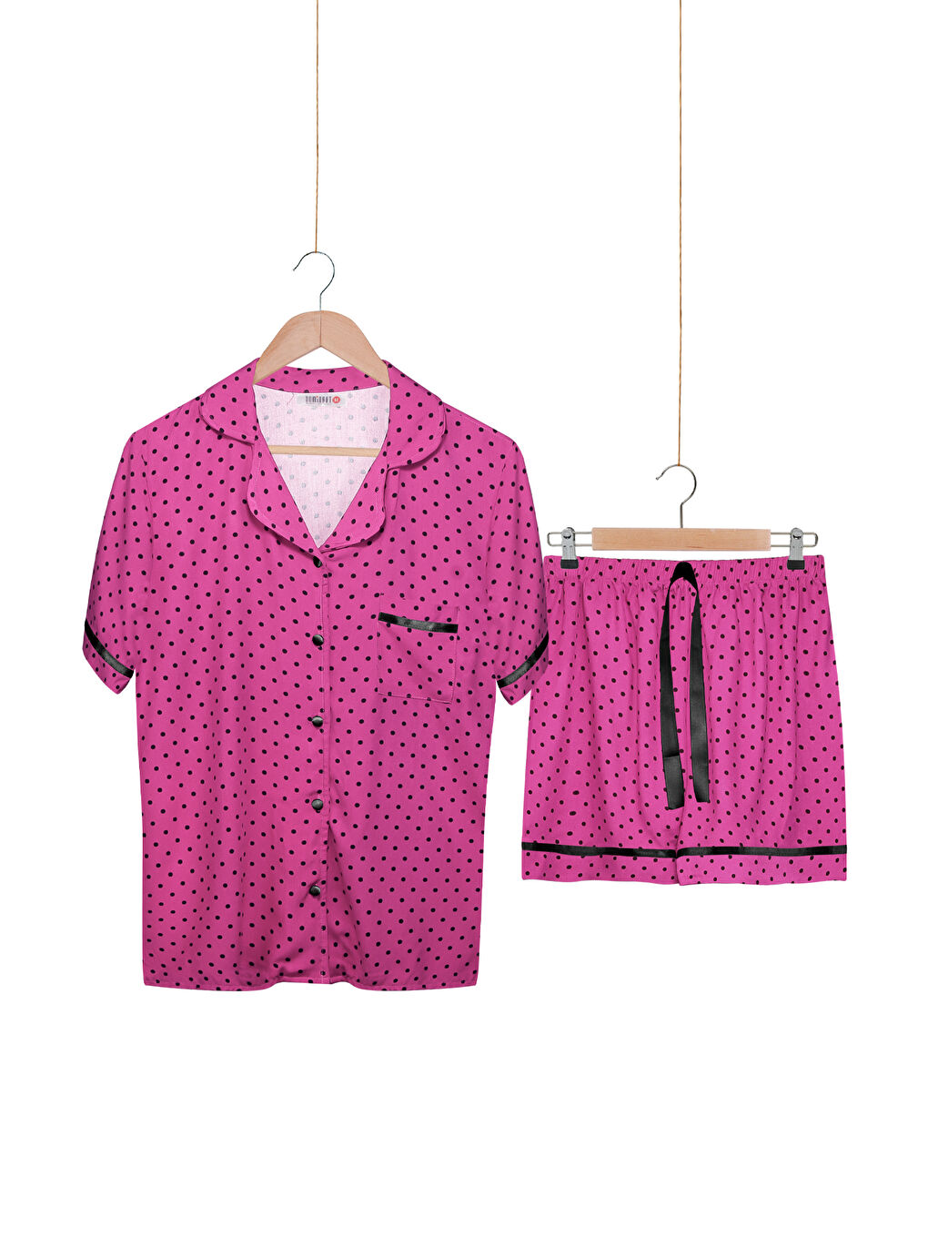 Fuşya Kadın %100 Dokuma Viskon Düğmeli Şortlu Pijama Takım