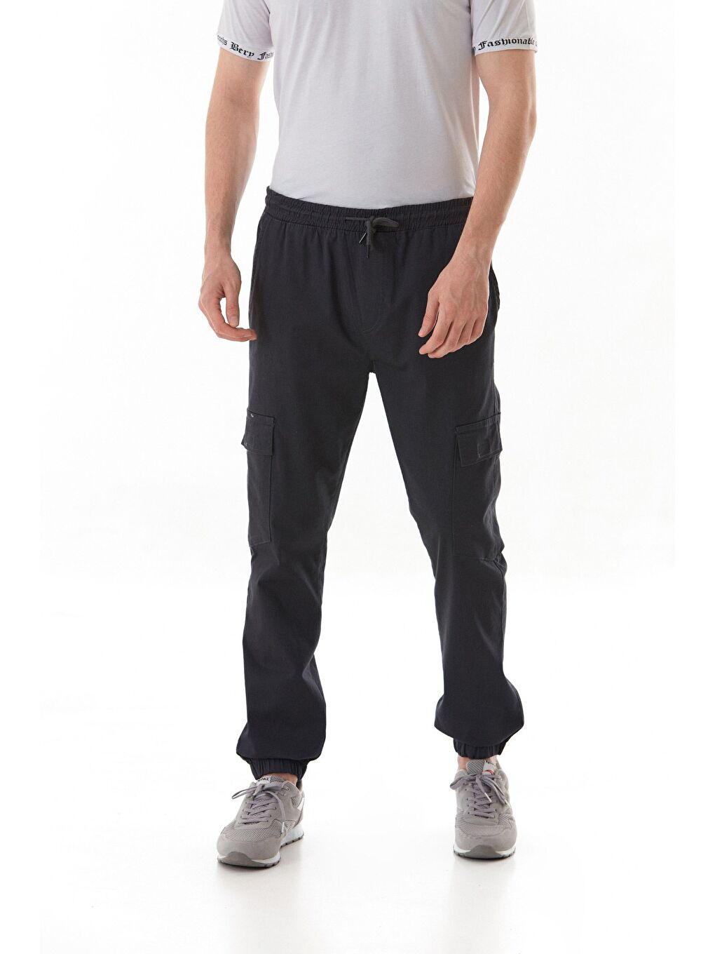 Antrasit Beli Lastikli Kargo Cepli Jogger Pantolon-3