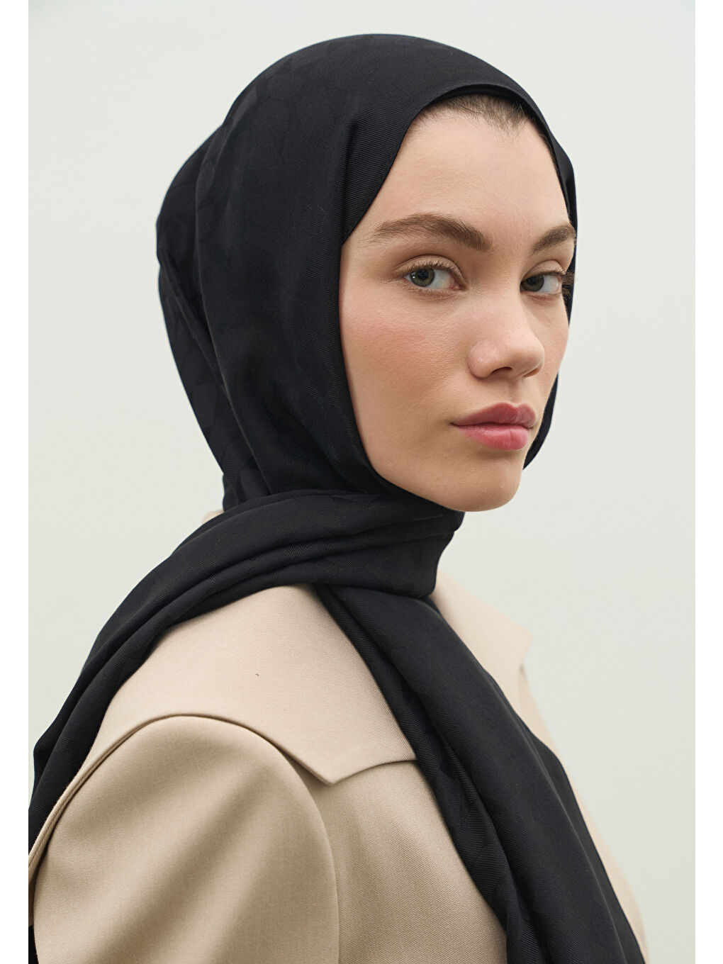 Siyah OSLO PAMUK FLOŞ JAKARLI ŞAL SİYAH-3