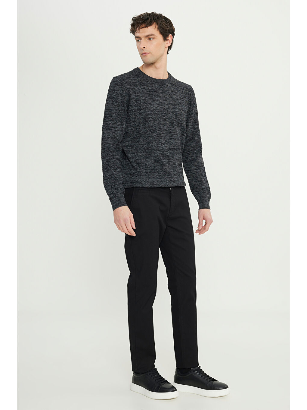 Erkek Siyah Pamuklu Slim Fit Dar Kesim Yan Cepli Armürlü Esnek Casual Pantolon-2