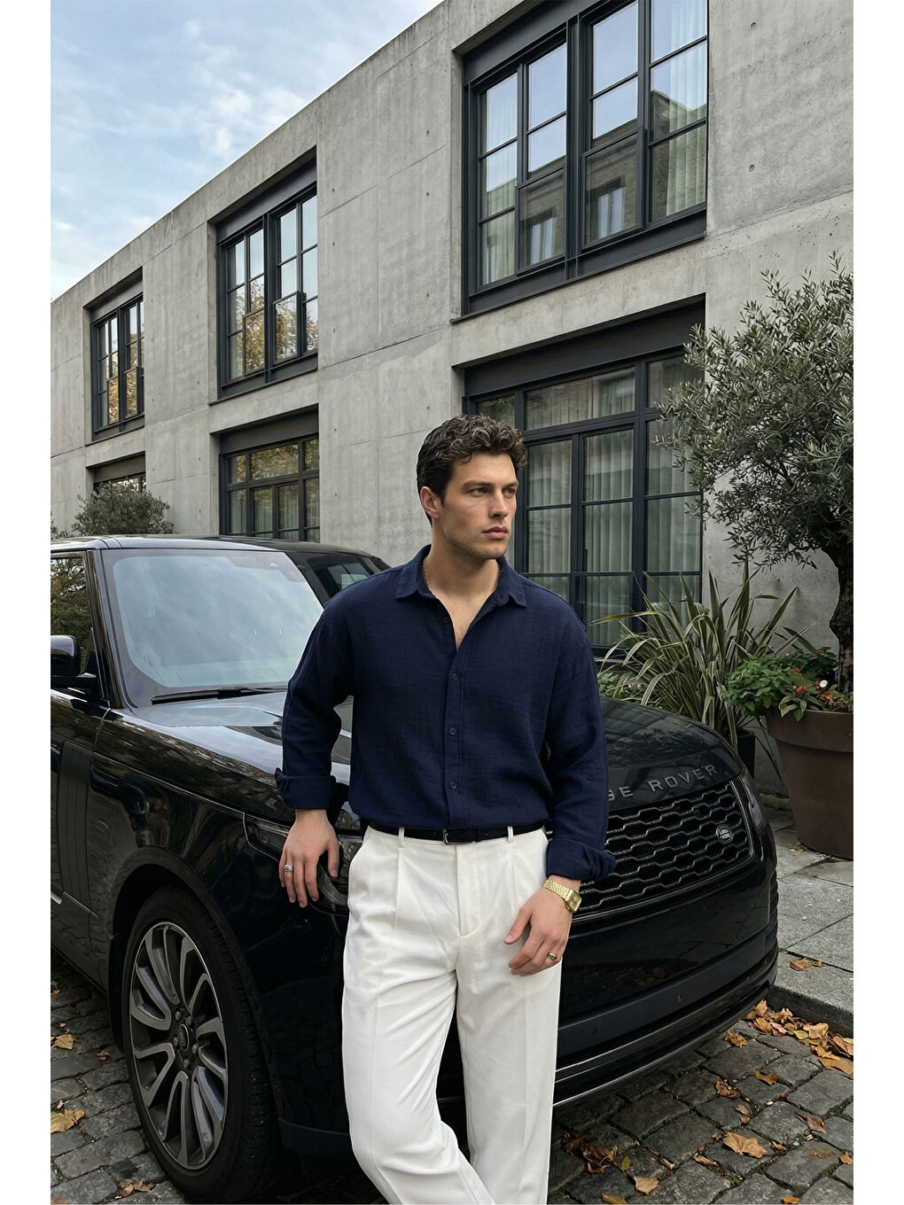 Lacivert Yurin Erkek Premium Müslin %100 Pamuk Oversize Uzun Kollu Gömlek-6