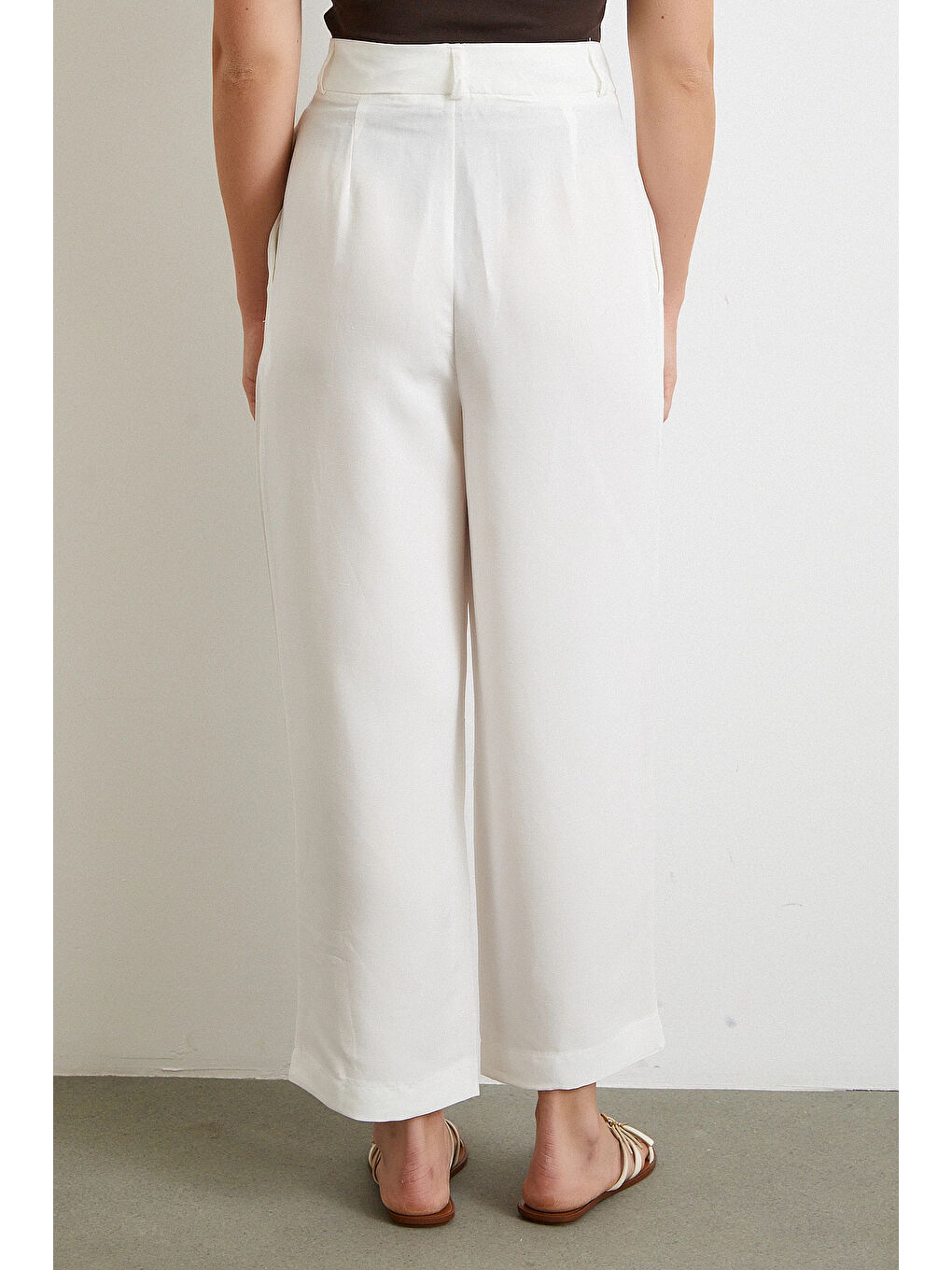 Ekru Çift Pileli Keten Pantolon Krem-5