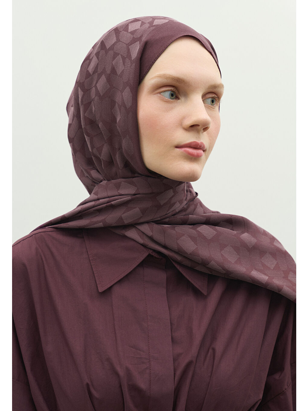 Mürdüm OSLO PAMUK FLOŞ JAKARLI ŞAL MÜRDÜM-2