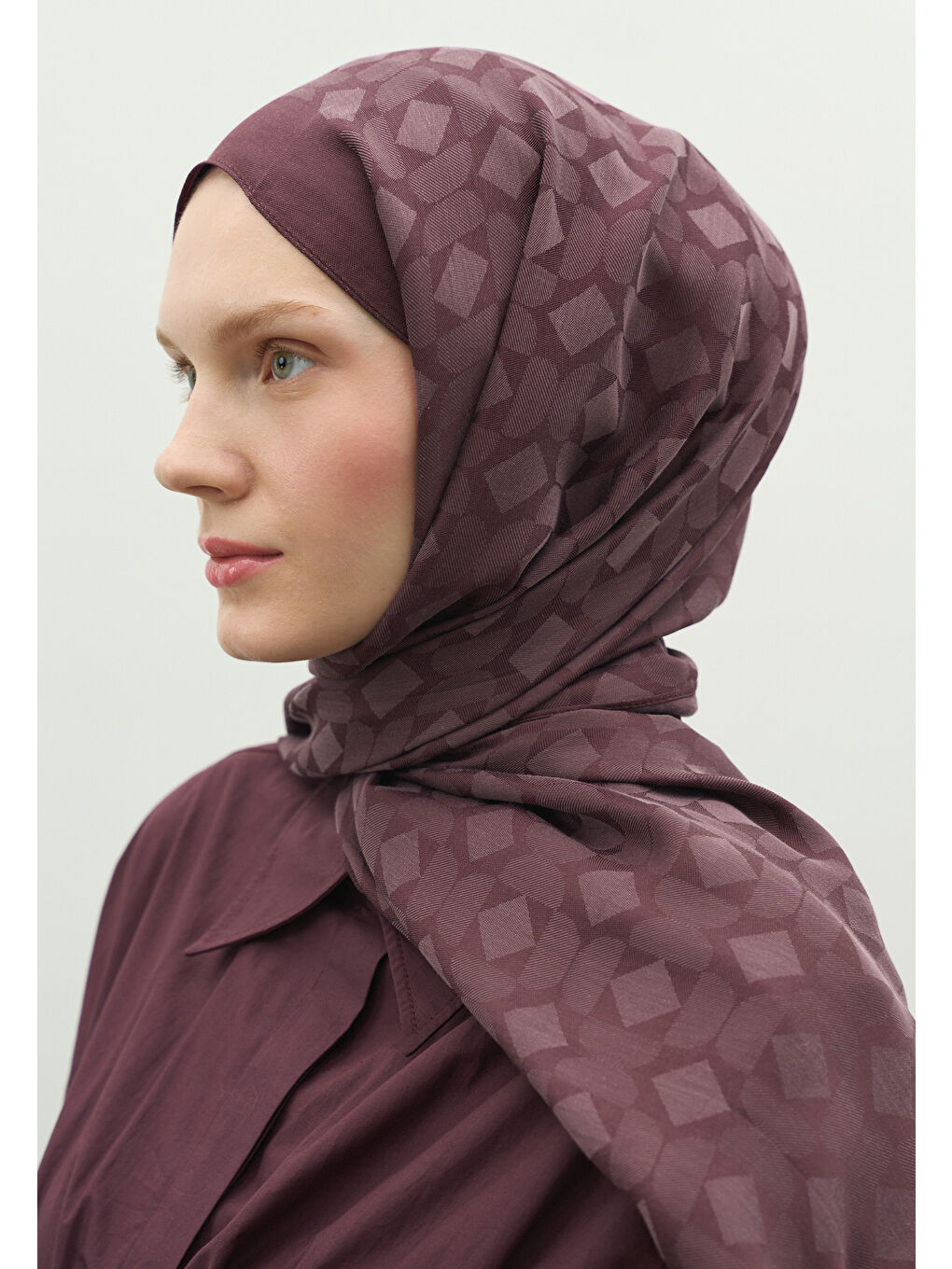 Mürdüm OSLO PAMUK FLOŞ JAKARLI ŞAL MÜRDÜM-3