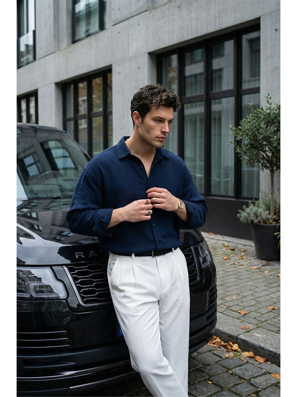 Lacivert Yurin Erkek Premium Müslin %100 Pamuk Oversize Uzun Kollu Gömlek-7