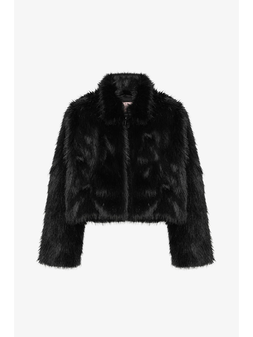 Fermuarlı Kısa Kürk Ceket Siyah