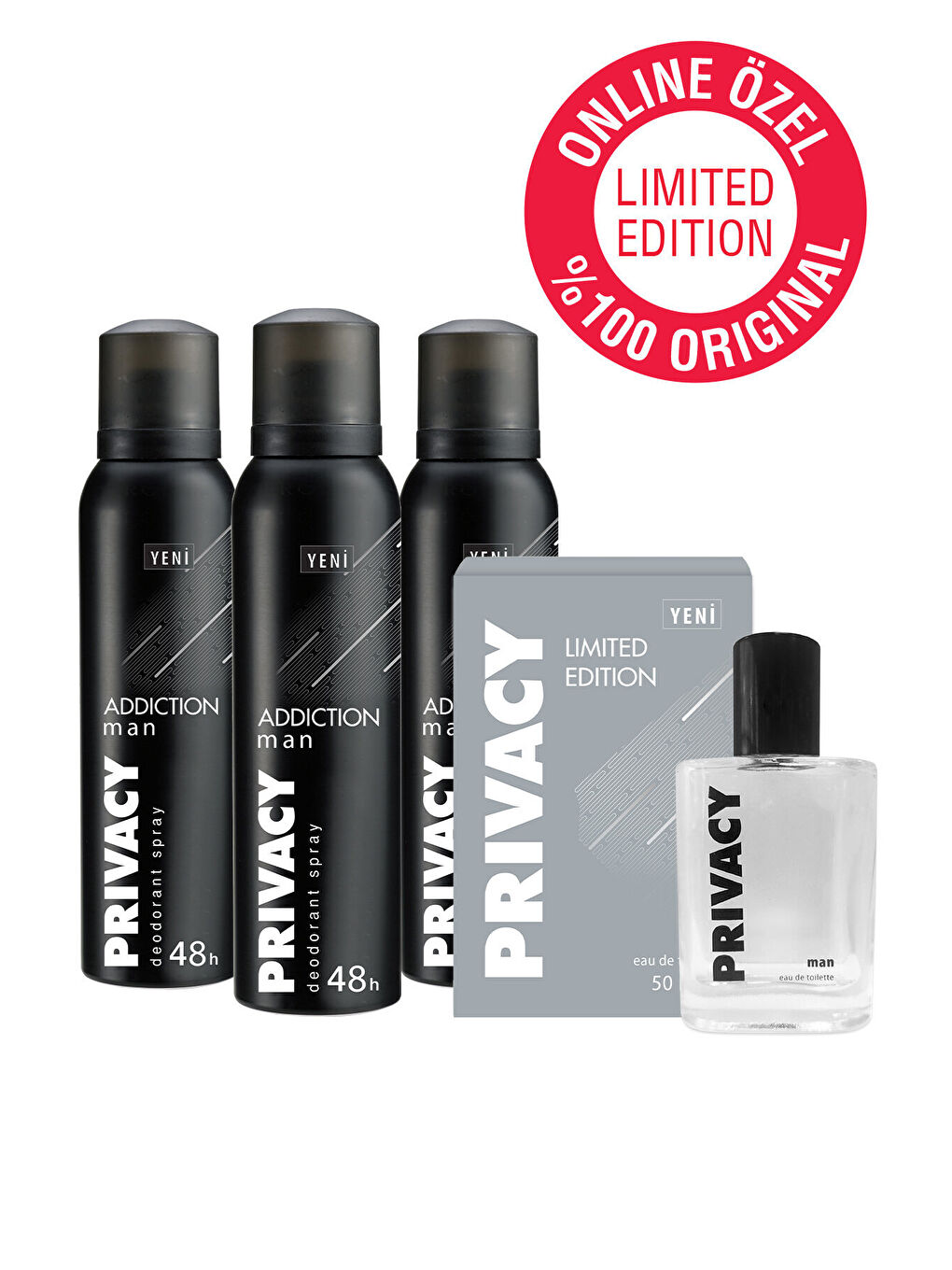 Privacy Men Limited Edition Edt Parfüm 50 ml ve Addiction Men Deodorant 3x150 ml