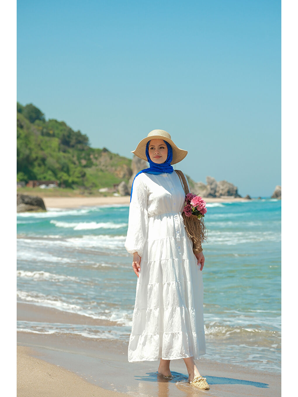 Kadın Astarlı Tül Elbise Beyaz-4