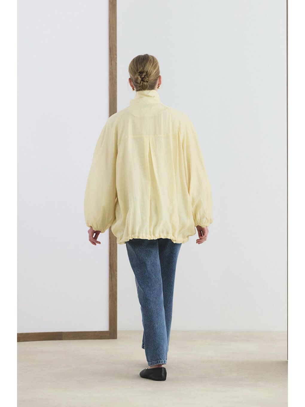 Dik Yaka Büzgülü Bomber Ceket Tereyağı Sarısı-6