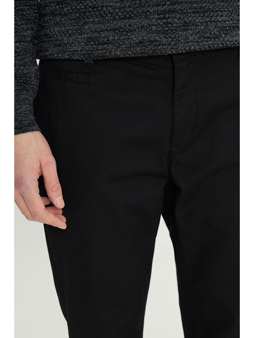 Erkek Siyah Pamuklu Slim Fit Dar Kesim Yan Cepli Armürlü Esnek Casual Pantolon-3