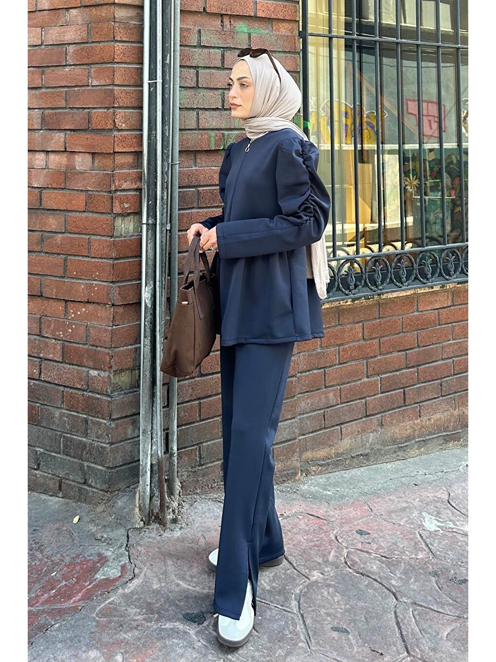 Volan Detaylı İkili Scuba Takım Lacivert-1