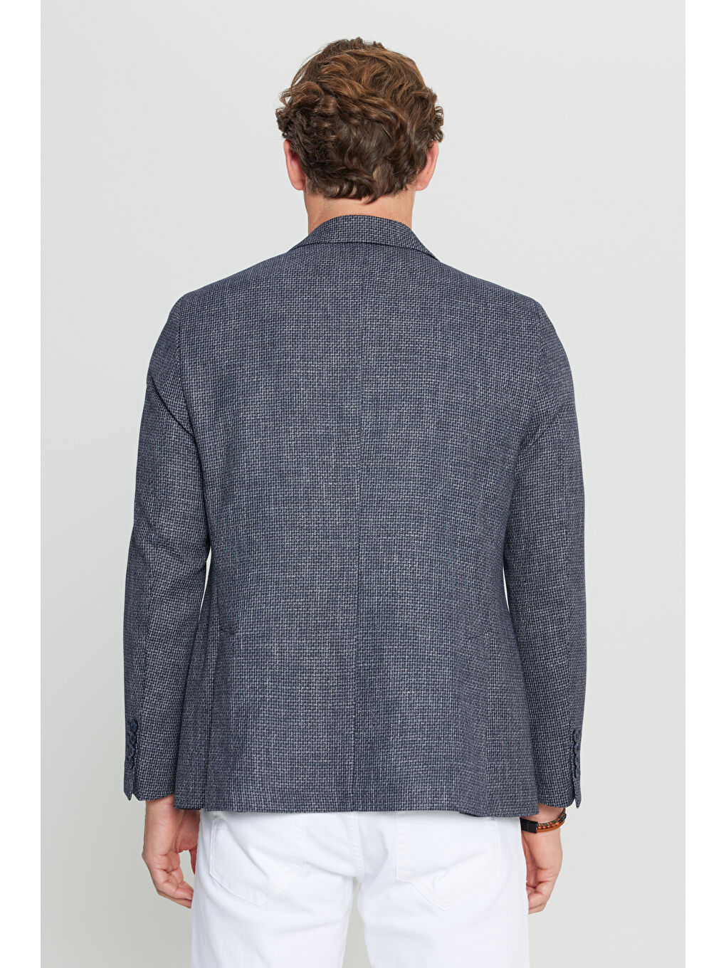 Erkek Lacivert Regular Fit Normal Kesim Mono Yaka Kapak Cepli Armürlü Blazer Ceket-5