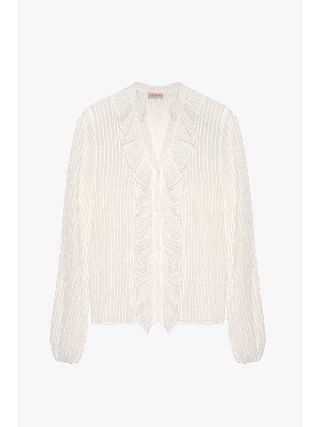 Fırfırlı V Yaka Transparan Gömlek Ekru