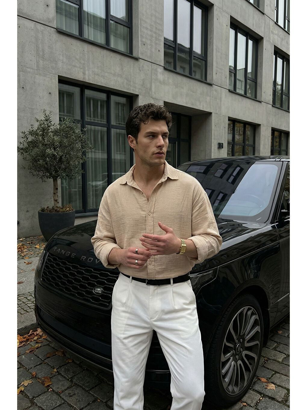 Bej Yurin Erkek Premium Müslin %100 Pamuk Oversize Uzun Kollu Gömlek-6