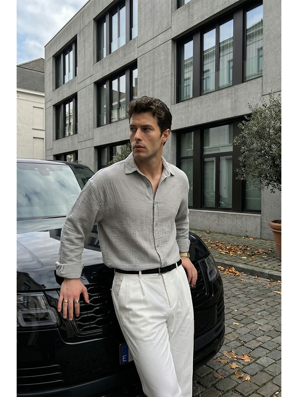 Gri Yurin Erkek Premium Müslin %100 Pamuk Oversize Uzun Kollu Gömlek-2