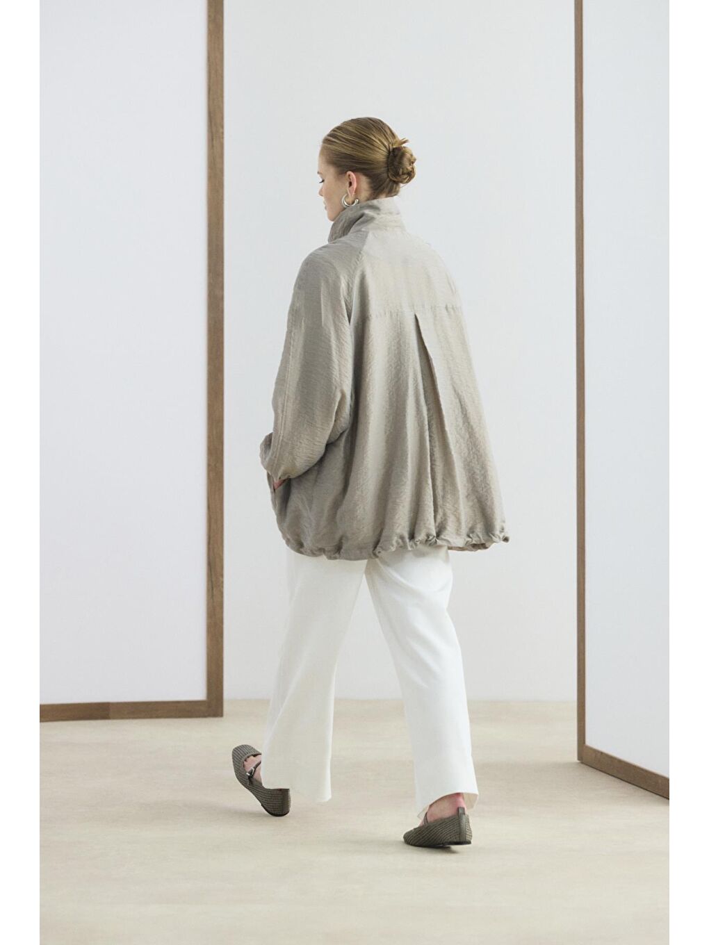 Bej Dik Yaka Büzgülü Bomber Ceket Vizon-7