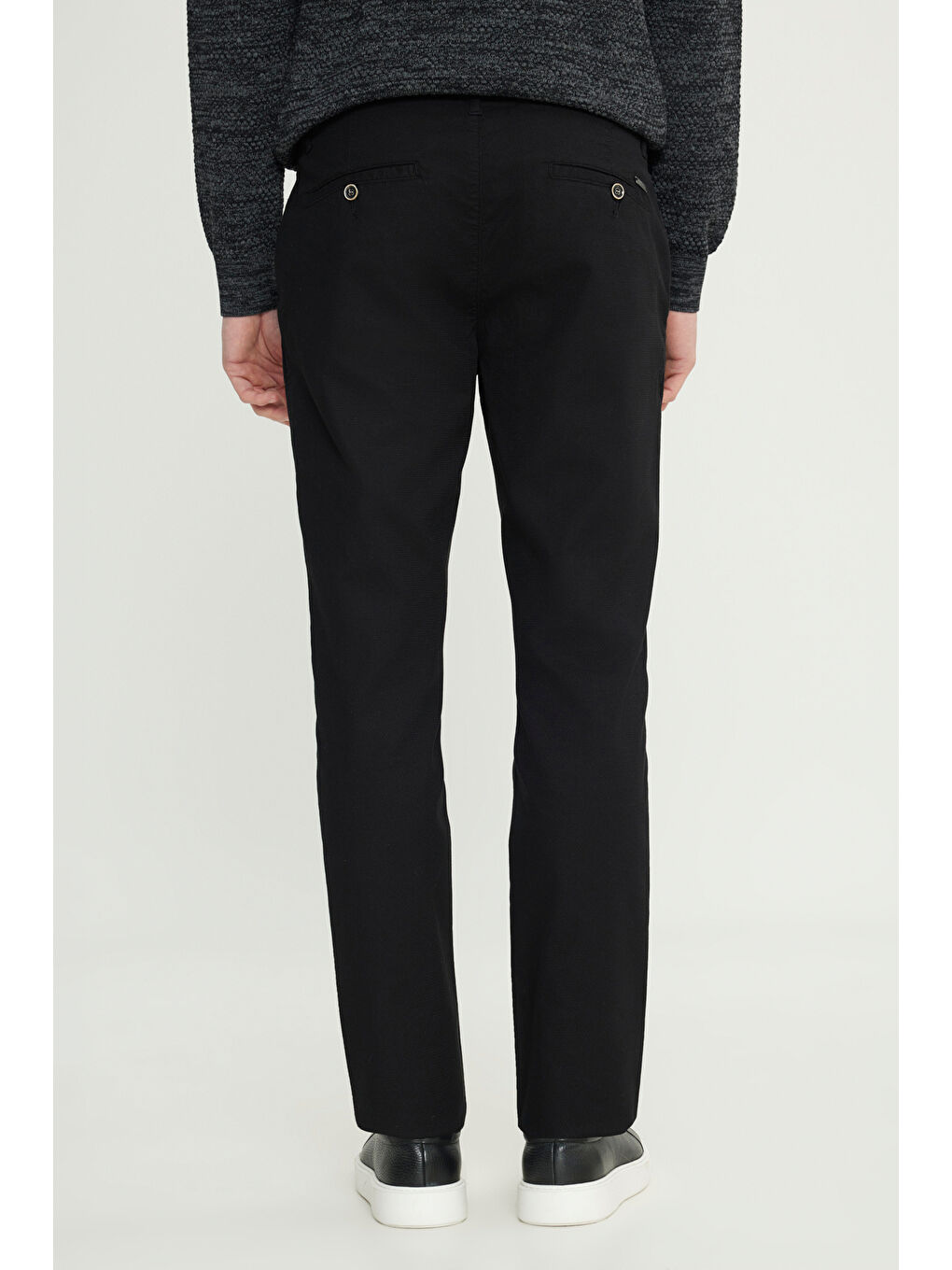 Erkek Siyah Pamuklu Slim Fit Dar Kesim Yan Cepli Armürlü Esnek Casual Pantolon-4