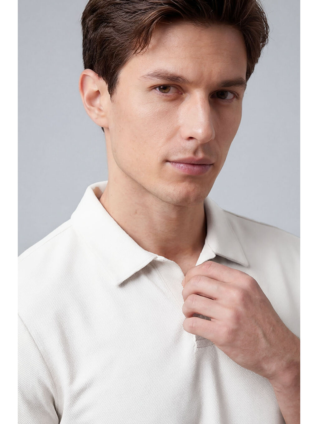 Ekru Rahat Form Yumuşak Dokulu Polo Yaka Erkek T-Shirt - 88496-1