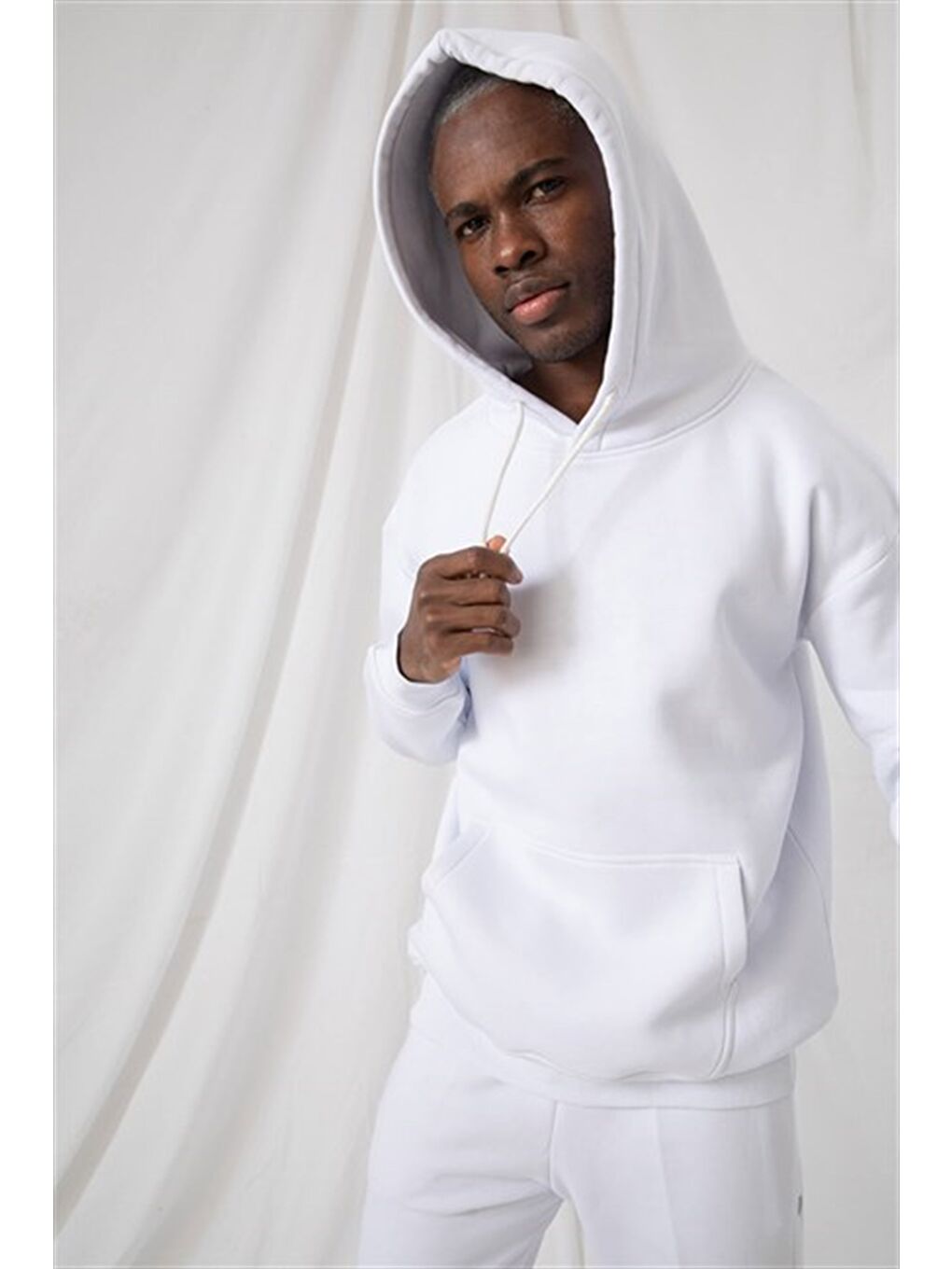 Erkek Stay Oversize Beyaz Hoodie Sweatshirt