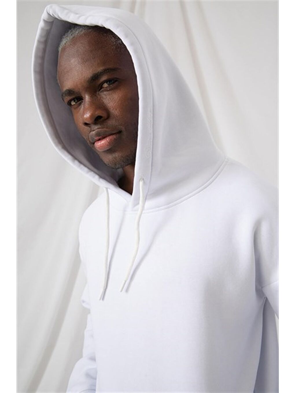 Erkek Stay Oversize Beyaz Hoodie Sweatshirt-1