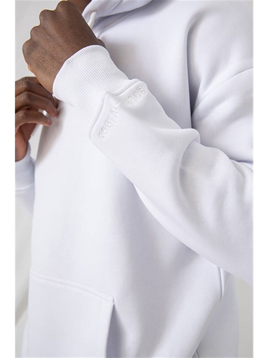 Erkek Stay Oversize Beyaz Hoodie Sweatshirt-2