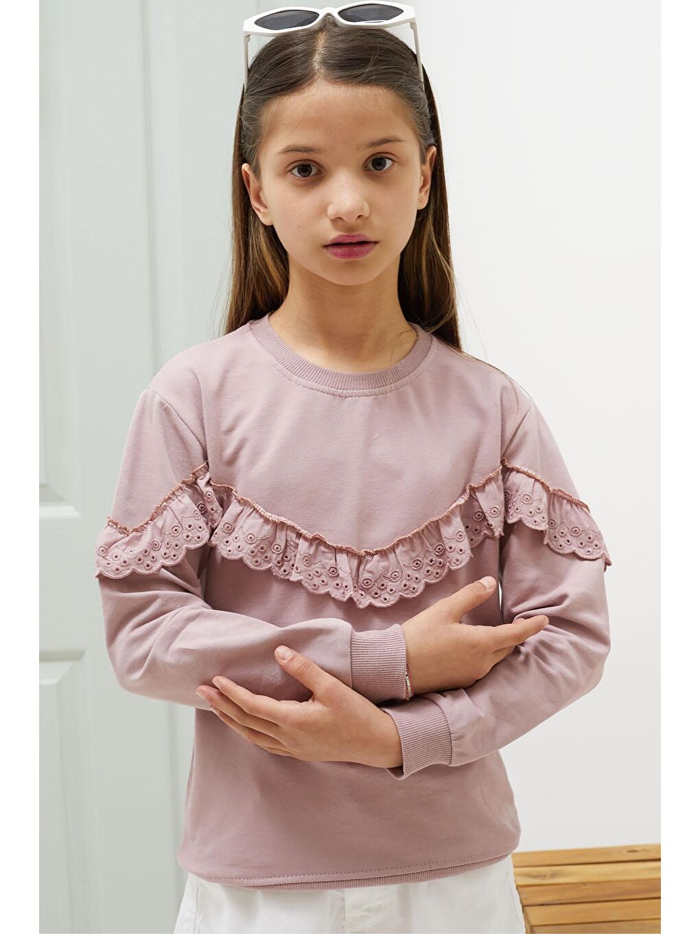 Pembe Life Kids Club Gülkurusu Gül Kurusu Dantel Detaylı Bisiklet Yaka Kız Çocuk Sweatshirt 18546 - 3