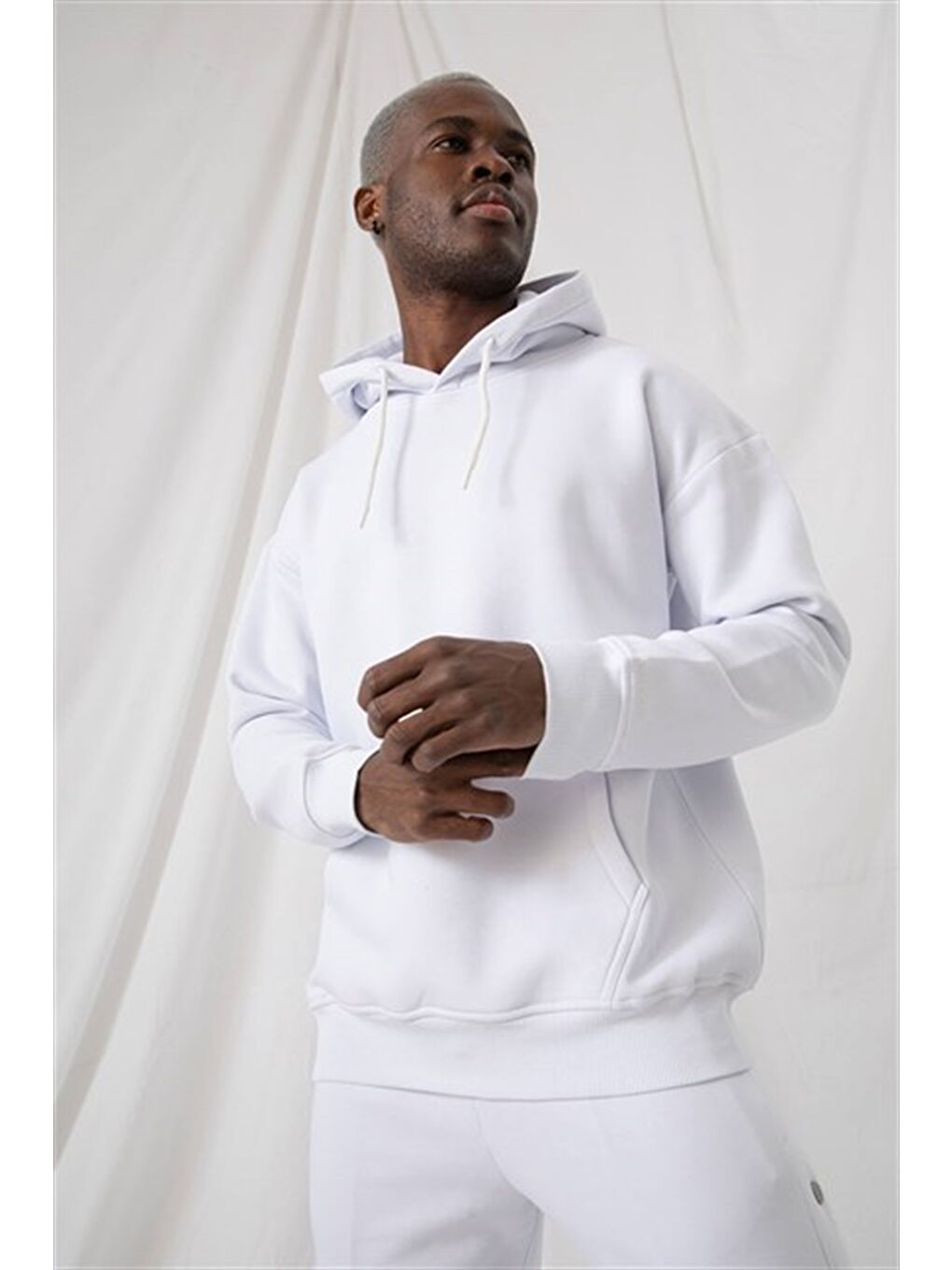 Erkek Stay Oversize Beyaz Hoodie Sweatshirt-3